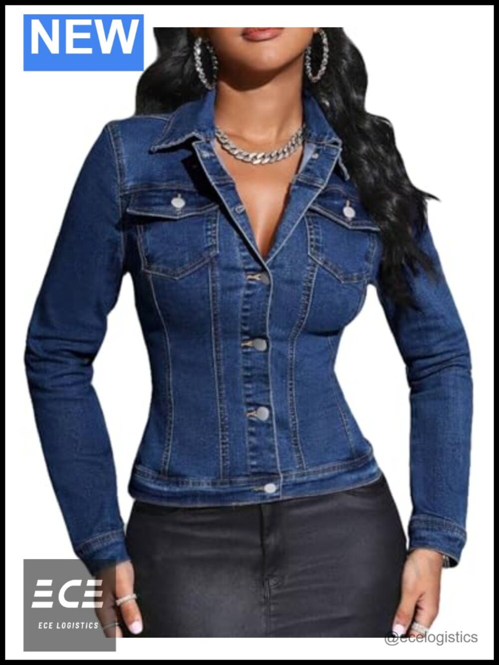 Cropped Denim Jacket Slim Fitted Long Sleeve Stretchy Jean Jacket